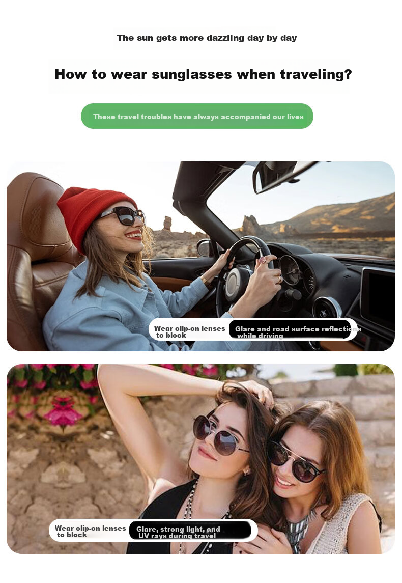 40,000 KM Polarized Clip-On Sunglasses for Prescription Glasses, Unisex Driving Sun Glasses UV Protection 3