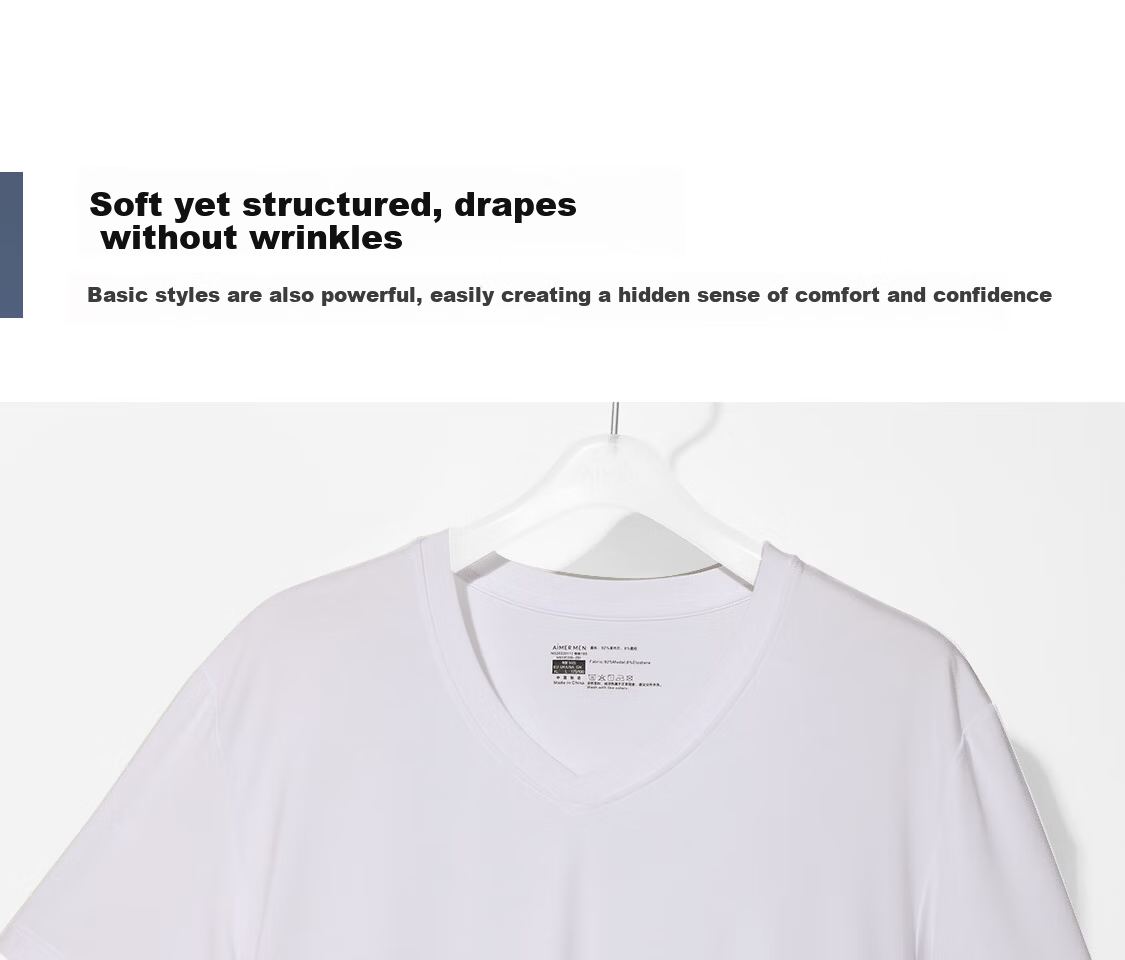 Aimer Men Modal Short Sleeve T-Shirt Base Layer [2-Pack] V-Neck Vest White 170 6