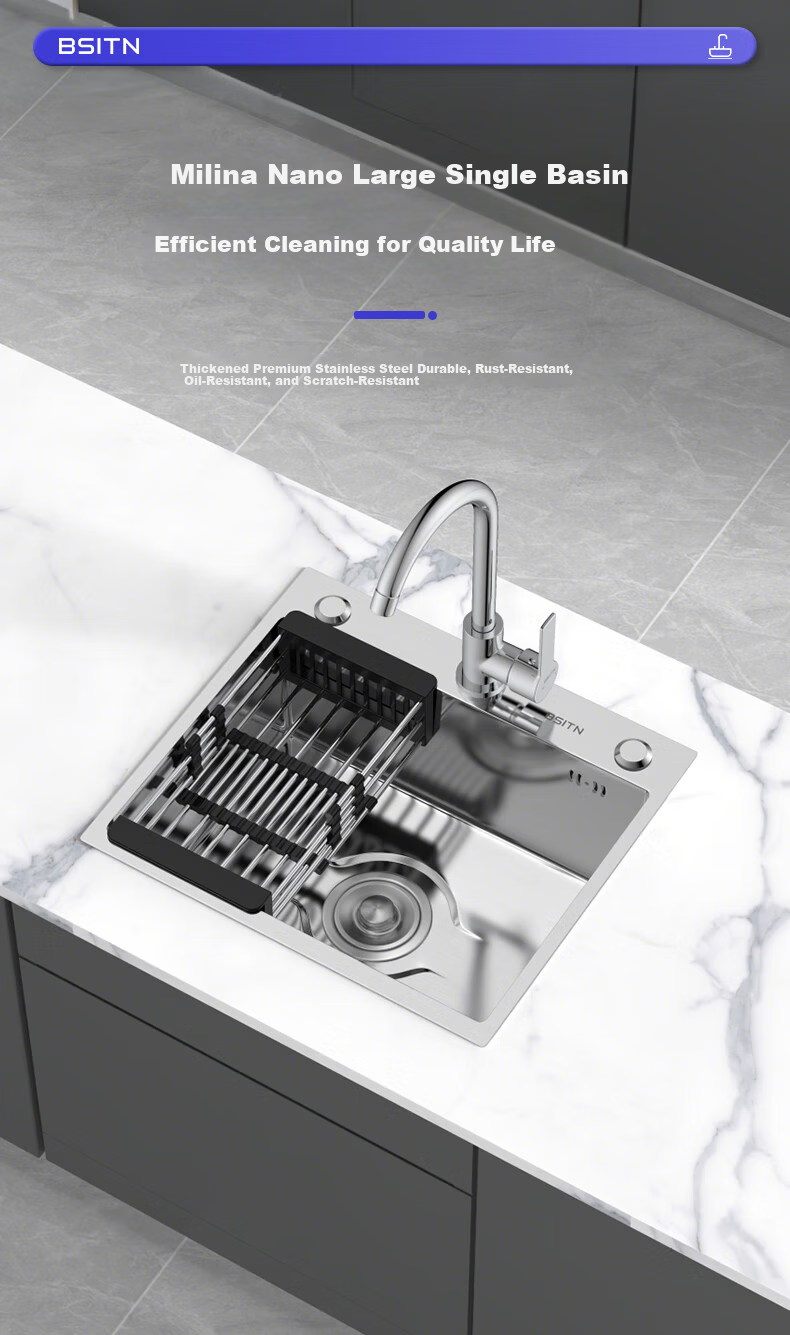 BSITN Kitchen Single Bowl Sink Integrated Stainless Steel Small Handmade Washing Basin BS001 1