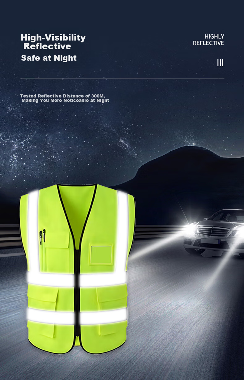 Jiuchengu Reflective Vest/Reflective Workwear Safety Vest Sanitation Traffic Security Construction Reflective Jacket Four-Stripe Reflective Multi-Pocket Zipper Fluorescent Yellow 8