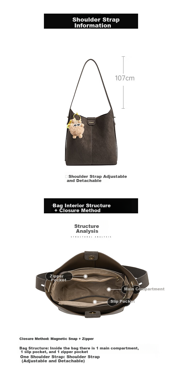 St&Sat Women's Casual Large-Capacity Commuter Shoulder Crossbody Bag, Underarm Bag, Bucket Bag, 520 Gift 12