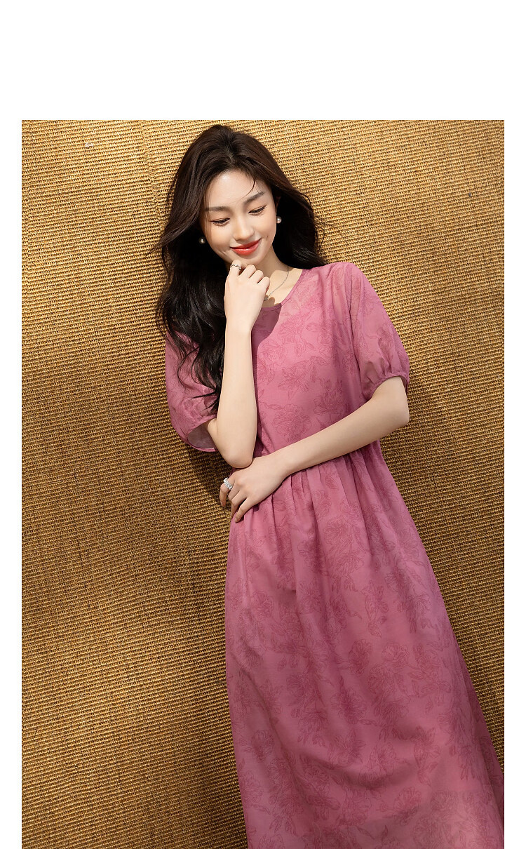 Demana Vintage Urban Summer Printed Lined Dress Loose Slimming Concealing Two-Piece Set for Women Premium 14