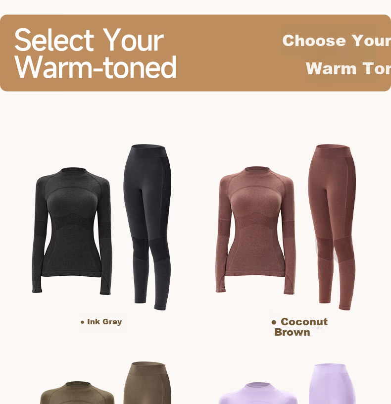 GRACEWELL Women's Thermal Sportswear Autumn Winter Wool Heat Retaining Slim Fit Base Layer Set Autumn Top and Bottom Cocoa Brown F 33