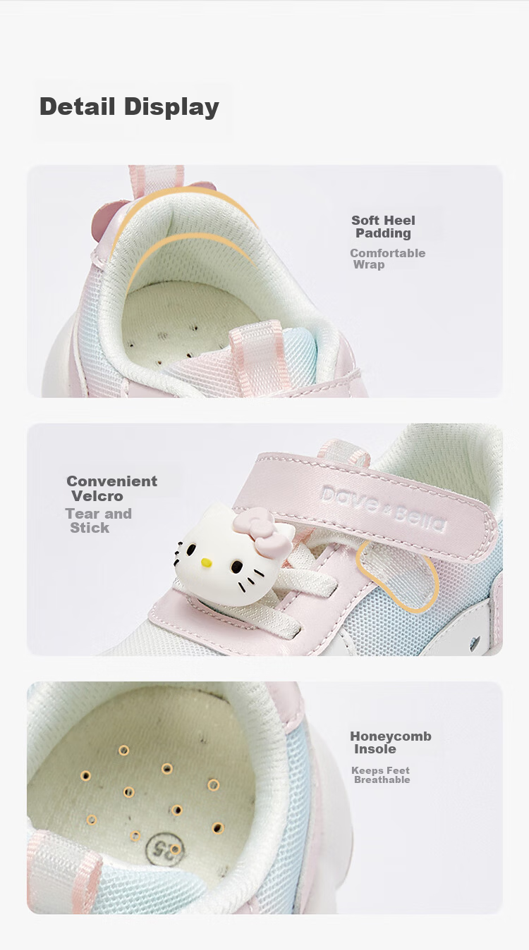DAVE & BELLA Hello Kitty Kids Light-Up Sneakers Spring Autumn Girls Flashing Shoes 6