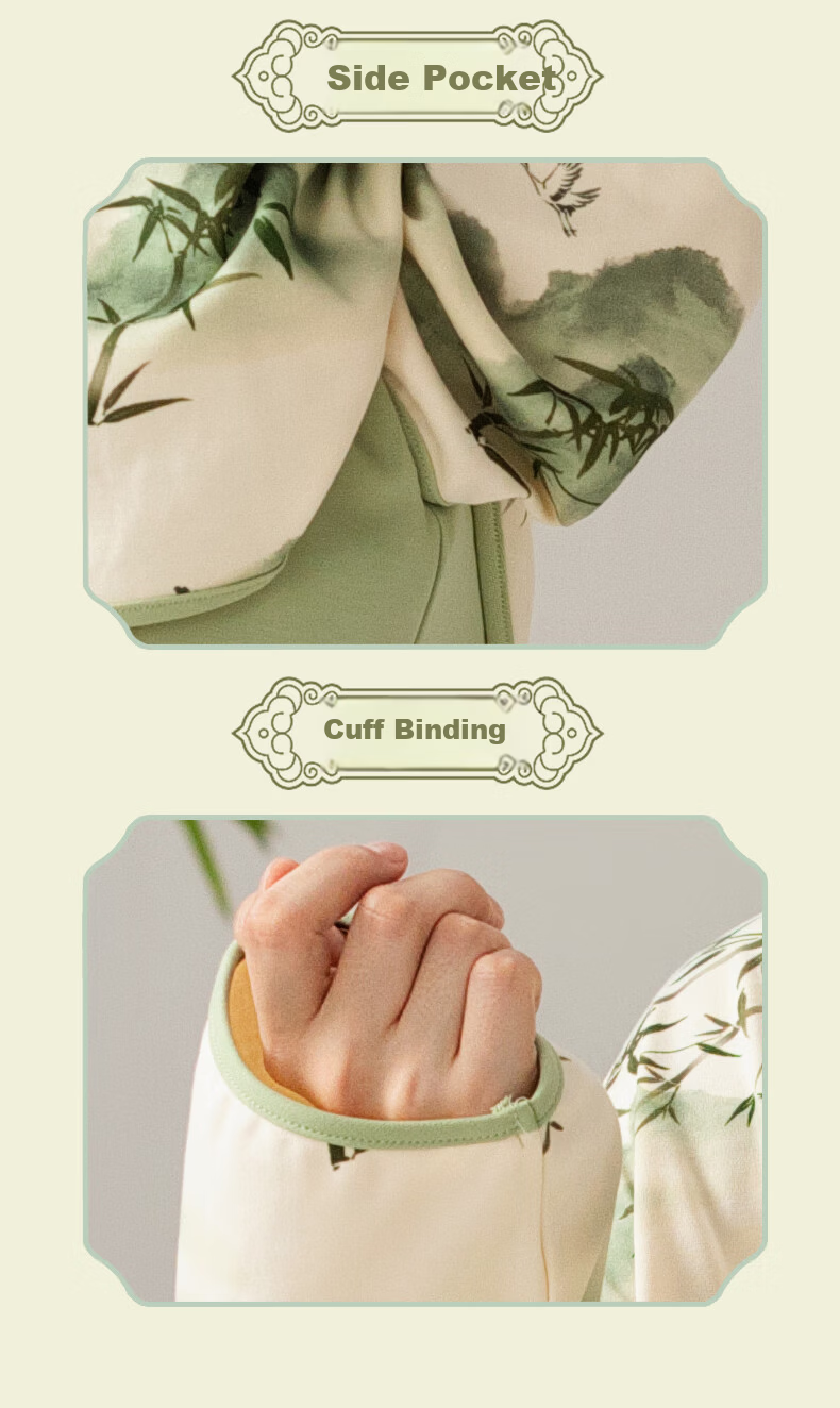 Borui Guofeng 100% Cotton Women's Autumn Winter Chinese Style Bamboo Forest Print Round Neck Pullover Pajamas Suitable for Outdoor Wear 10