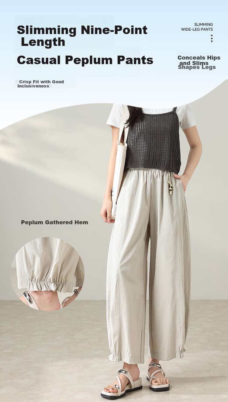 Free Style Bud Wide-Leg Pants Women Summer Thin Ruffled Hem Trousers 2026 New Petite Harem Casual Pants 1