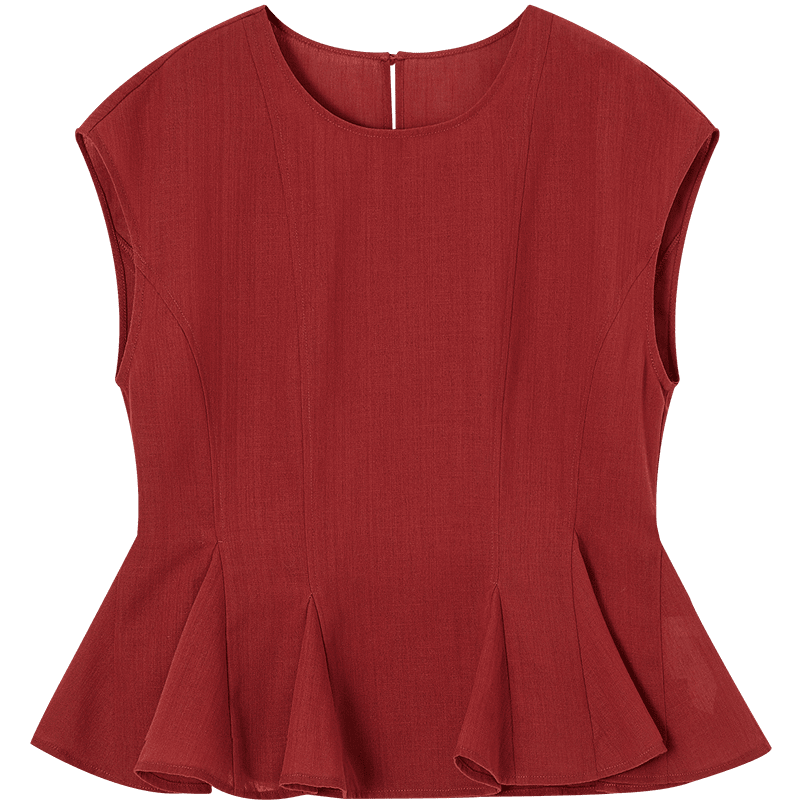 Demana Summer Dragon Fruit Color Raglan Sleeve Waist Cinched Ruffle Slim Fit T-Shirt for Women