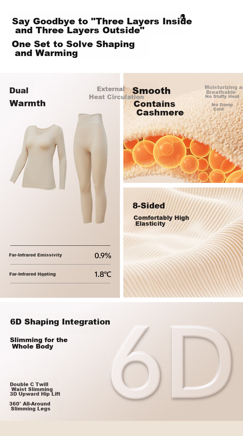 Herbal Original Women's Thermal Underwear Set Autumn Winter New Slimming Heat Energy Waist Shaping Base Layer Shirt and Pants 2