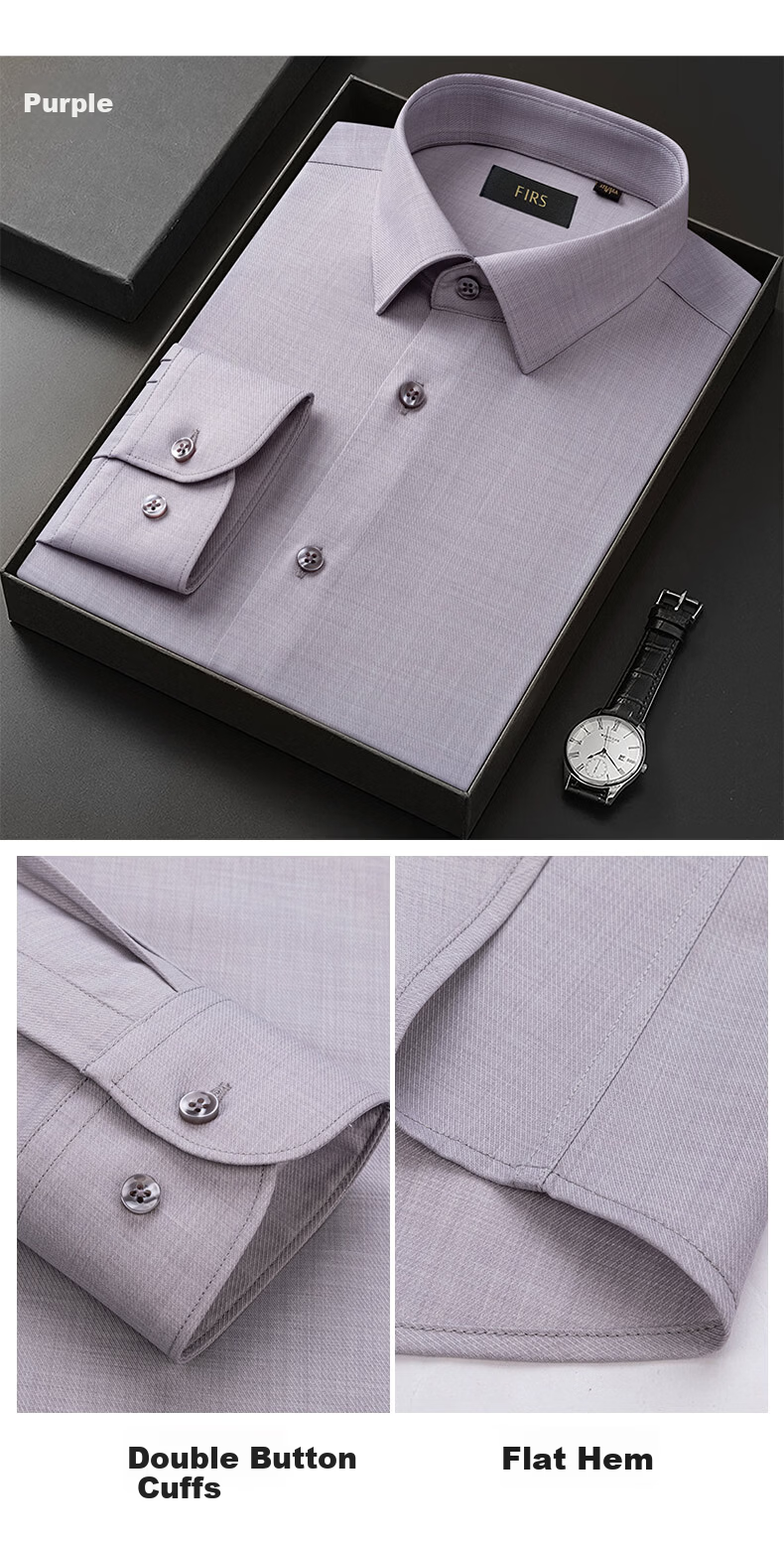 FIRS Copper Ammonia Wrinkle-Free + Antibacterial Men's Long Sleeve Casual Business Stretch Easy-Care Shirt Blue 38 15