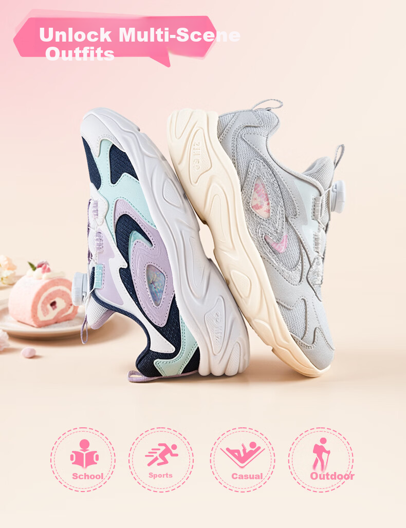 QIAODAN Girls' Running Shoes Kids Spring Autumn Lightweight Sports Shoes with Knob Mesh Graphite Blue/QIAODAN White Size 38 20