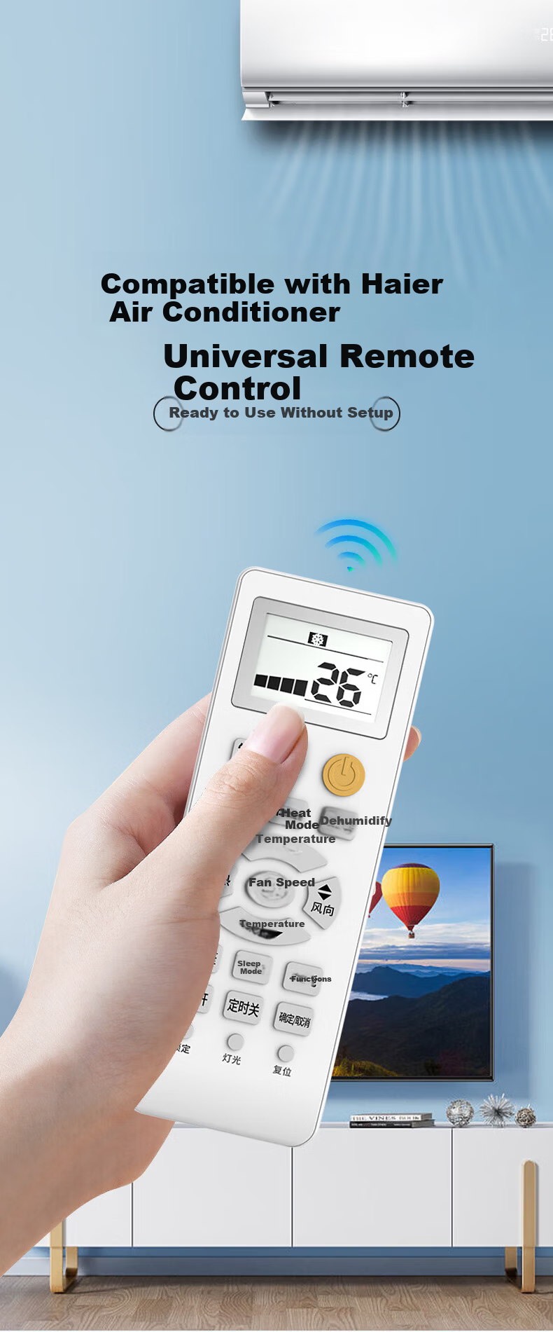 Craftsman Universal Remote Control for Haier Air Conditioner Compatible with Small Champion, Commander, and General Models - Suitable for Both Cabinet and Wall-Mounted Units 1