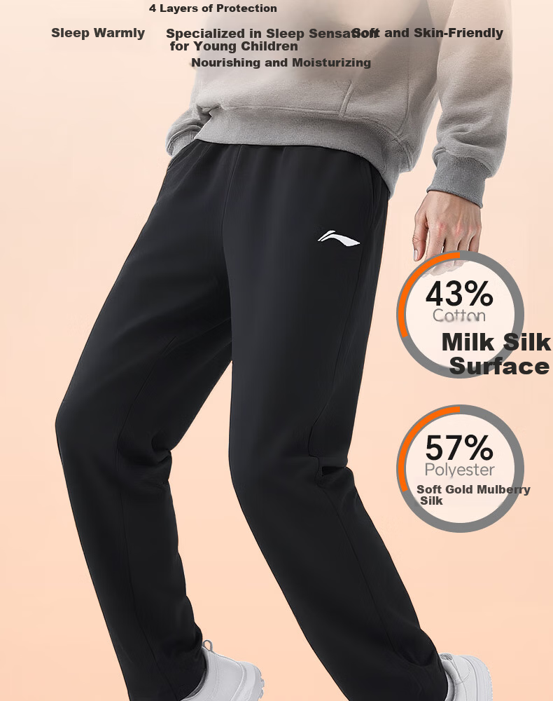 LI-NING Men's Autumn Winter New Black Casual Fleece-lined Straight-leg Sports Yoga Pants 7