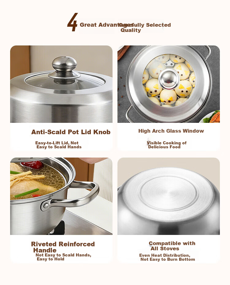 MAXCOOK 28CM Thickened Stainless Steel Single-Layer Steamer Pot Hot Pot Soup Steamer Compatible with Gas Stove and Induction Cooker 2