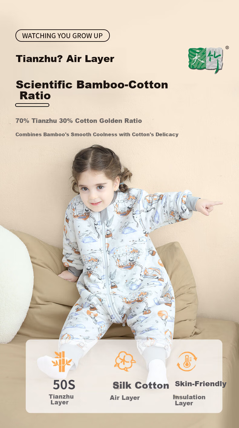 Nanjiren Baby Sleeping Bag Spring Summer Bamboo Air Cotton Kids Anti-Kick Quilt Pajamas Baby Air-Conditioned Split-Leg Sleeping Bag Size 90 4