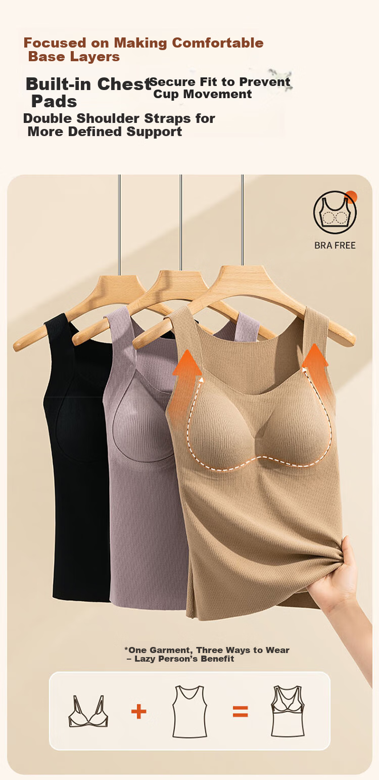 Urban Beauty Women's Thermal Vest with Padded Bra, Fleece-Lined Thickened Seamless Base Layer Vest for Autumn and Winter 2