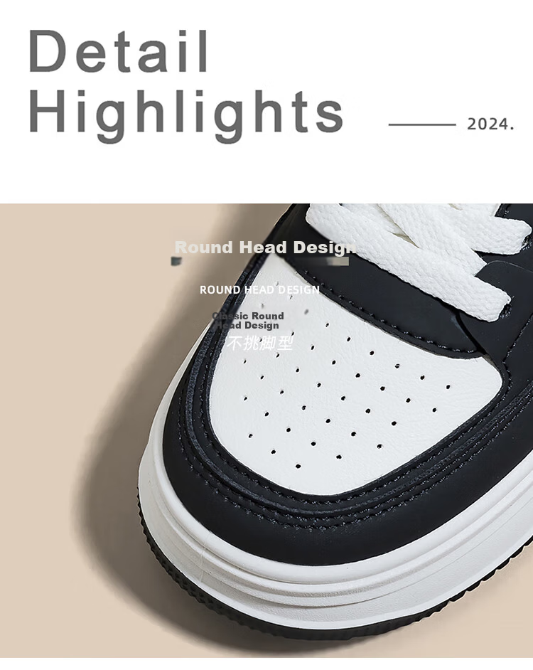 RENBEN Thick Sole Trendy Versatile Black and White Panda Shoes 2025 Spring Autumn Popular Casual Fashion Sports Sneakers Women's Shoes 13