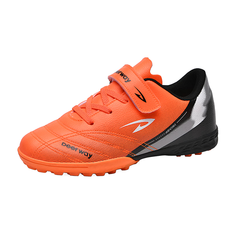 Deerway Kids Soccer Shoes 6-12 Years Velcro Slip-On Non-Tie Large Kids Anti-Slip TF Turf Cleats Coral Orange Size 37