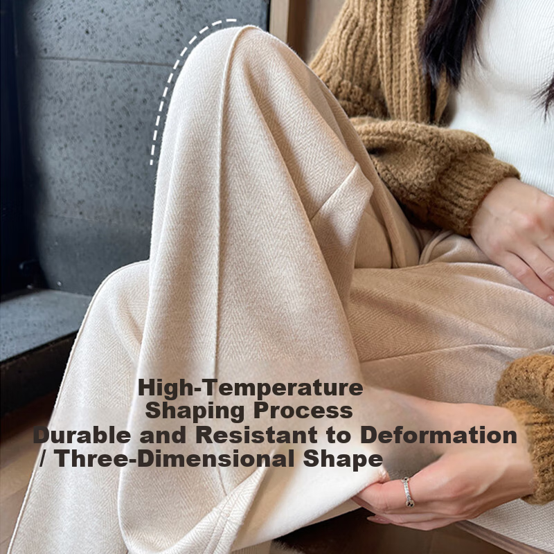 Langsha Woolen Wide-Leg Pants for Women Spring Autumn 2026 New Fleece-Lined Herringbone High-Waist Draped Casual Trousers