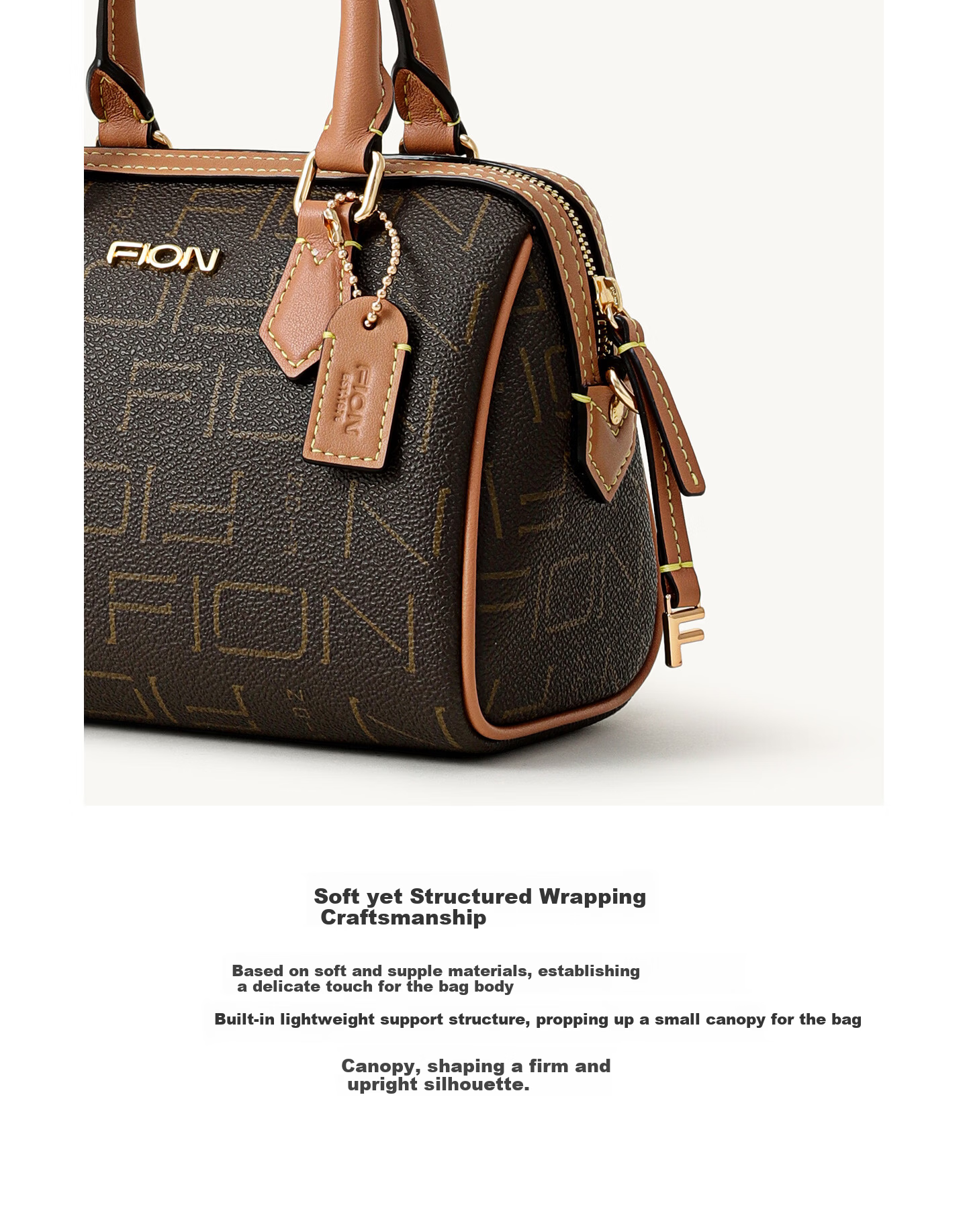 FION New Boston Bag Women Shoulder Crossbody Bag Versatile Birthday Gift 2