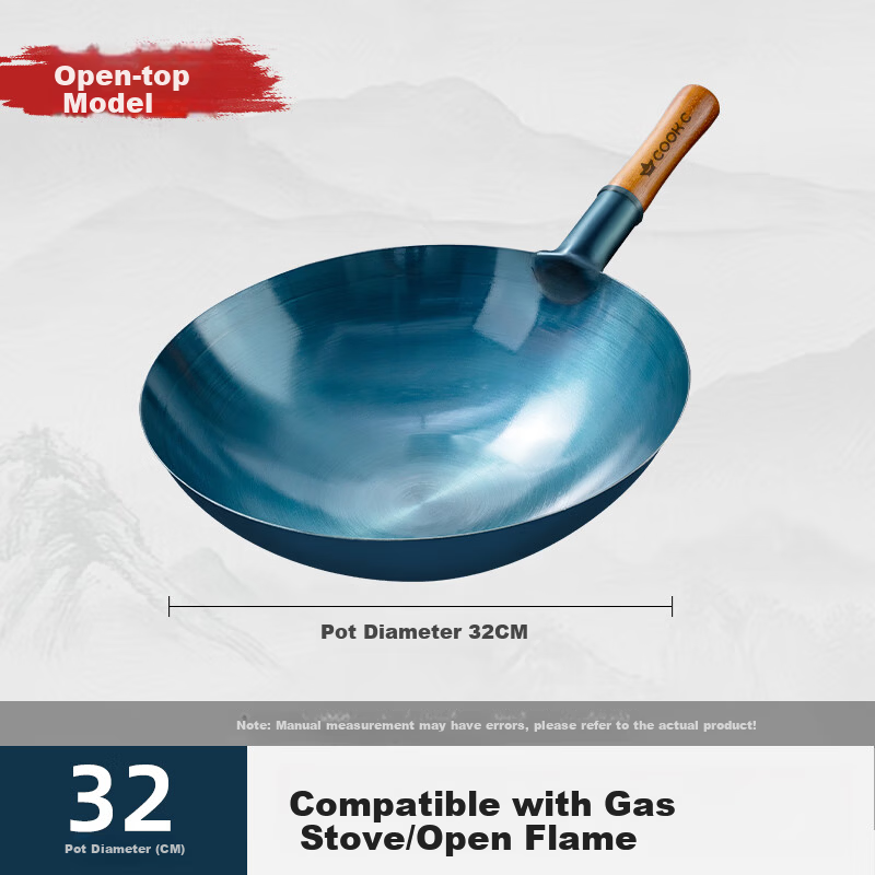 CHUI DA REN Zhangqiu Handmade Forged Iron Wok Round Bottom Traditional Stir-Fry Pan Non-Coated Non-Stick Gas Stove Compatible No Lid 32cm
