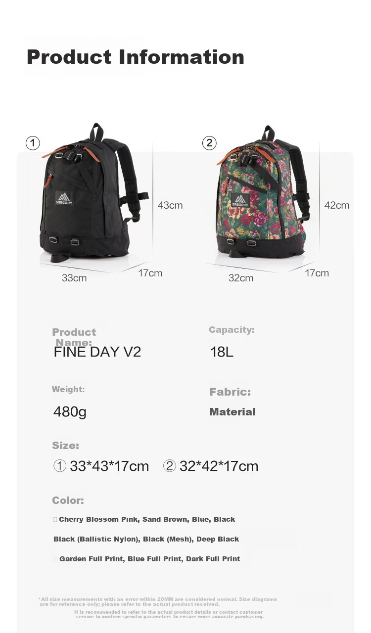 GREGORY Gregory Double Shoulder Backpack Outdoor Short Trip Travel Vacation Stylish Commuter Casual Unisex Versatile 09J 9