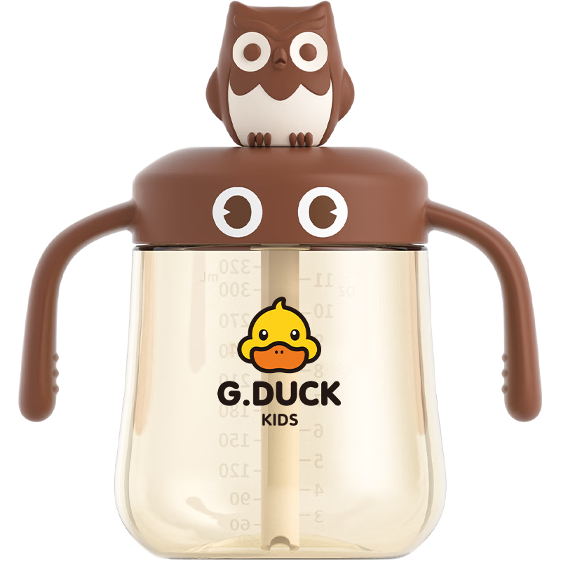 G.duck Little Yellow Duck Children's Milk Cup for Babies 6 Months and Older, Baby Training Drinking Cup with Measurement Scale, Brown