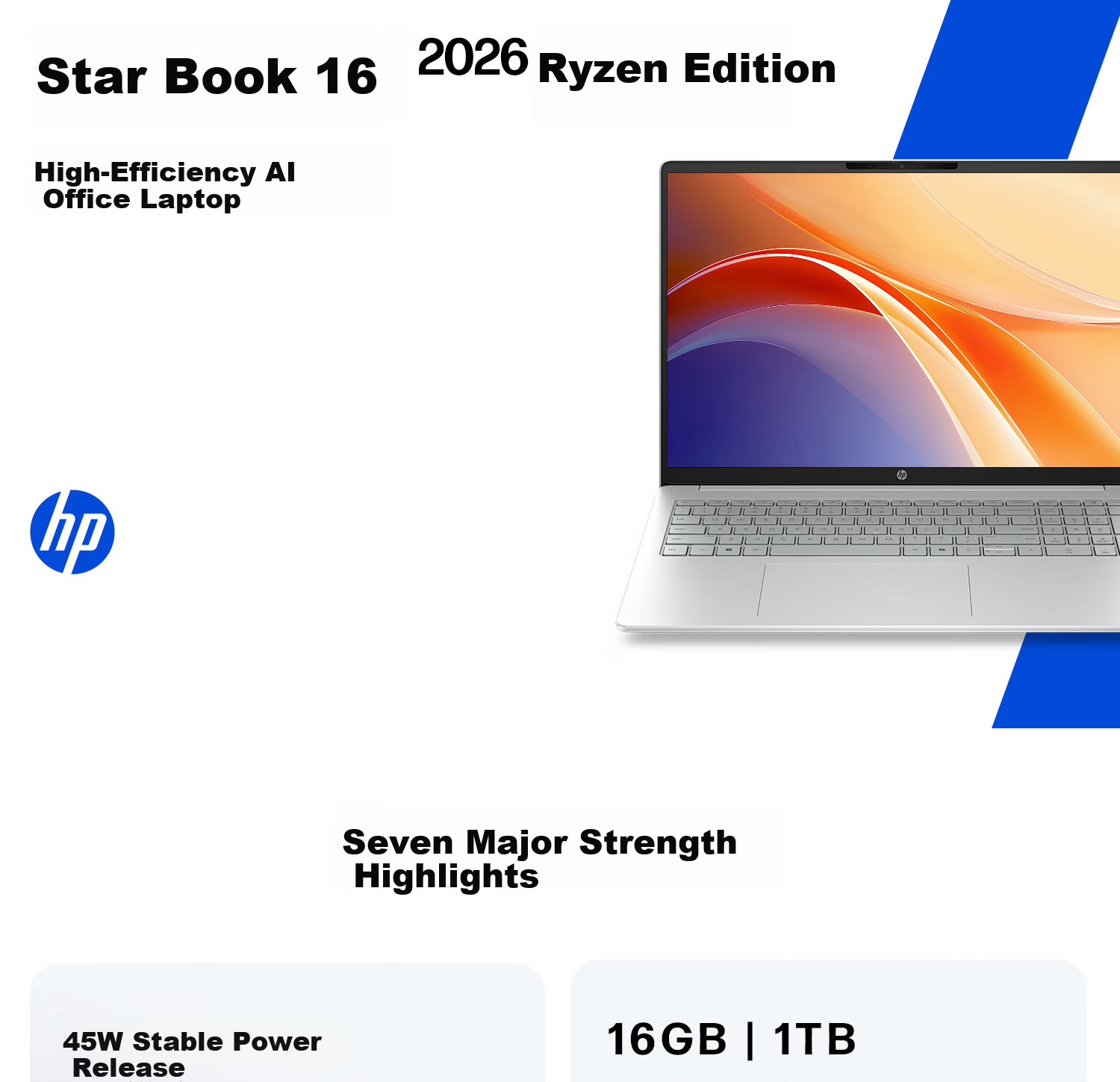 HP StarBook 16 2026 16-inch Lightweight Laptop (R7 H 255, 16GB RAM, 1TB SSD, 100% sRGB, AI, Silver) with National Subsidy 3
