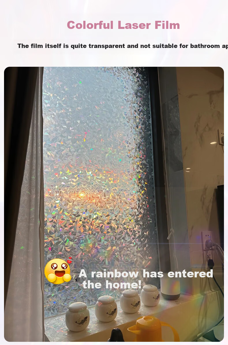 Xinuo Frosted Glass Sticker Translucent Privacy Window Film for Balcony Kitchen Bathroom Rainbow Glass Anti-Peeping Film 2