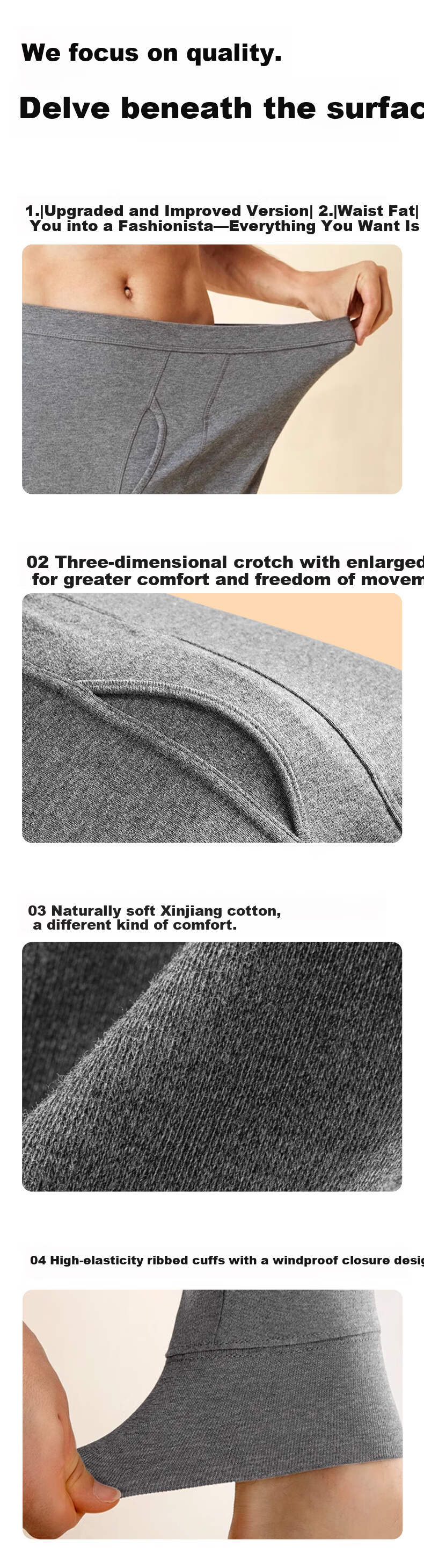 Yalu 2-Pack 100% Cotton Men's Thermal Long Johns, Warm Winter Thin Cotton Underwear, 7A Antibacterial Cotton Base Layer Pants 18