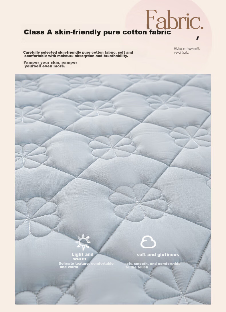 MUJI Class A Quilted Cotton Fitted Sheet Single Piece 1.8x2m Blue Full Coverage Mattress Protector 2