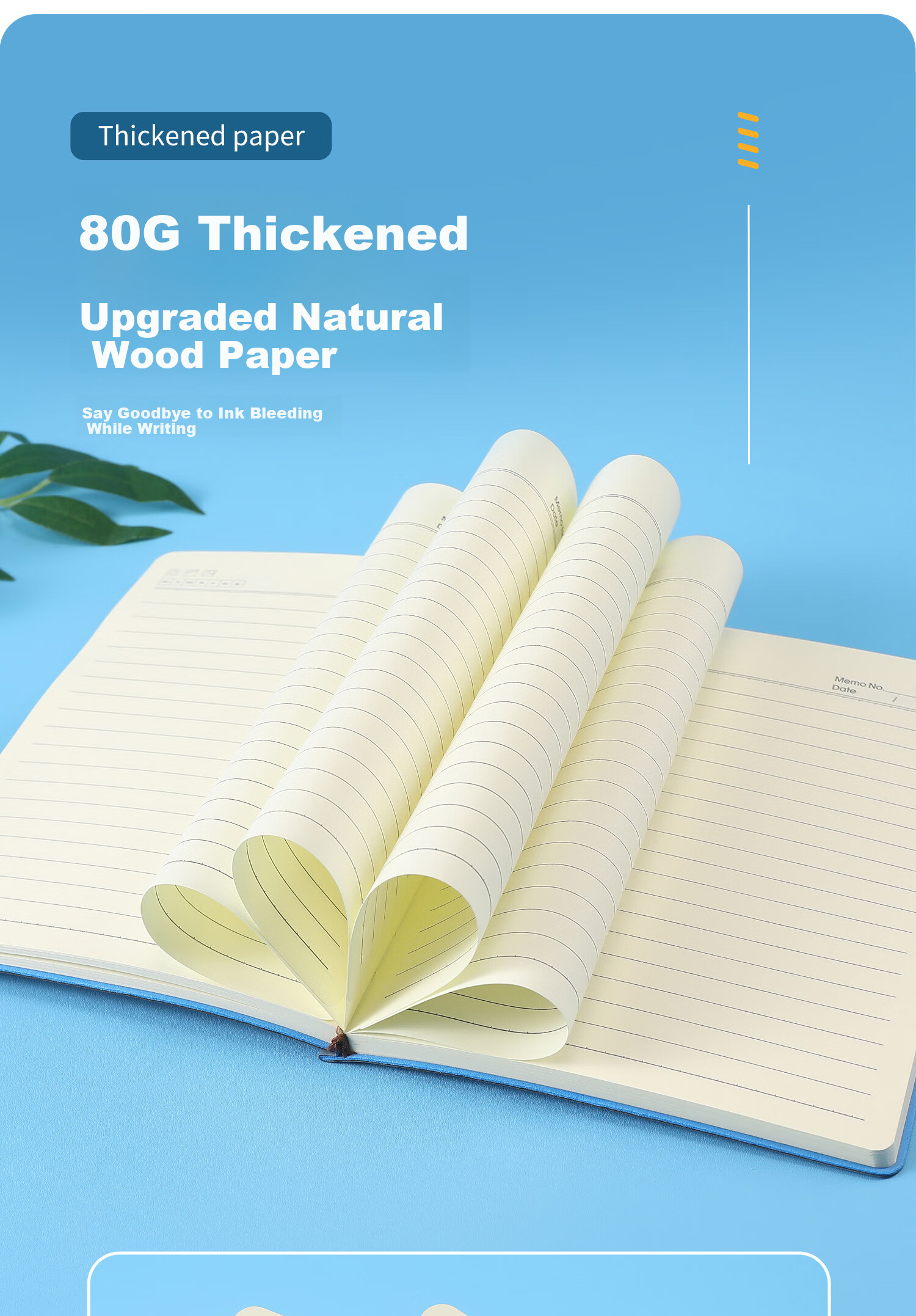 Aohan Simple 200-Page Thickened A5 Sheepskin Cover High-Value Business Notebook Work Meeting Diary Student Customizable Logo Gift Box Single Mist Blue 6
