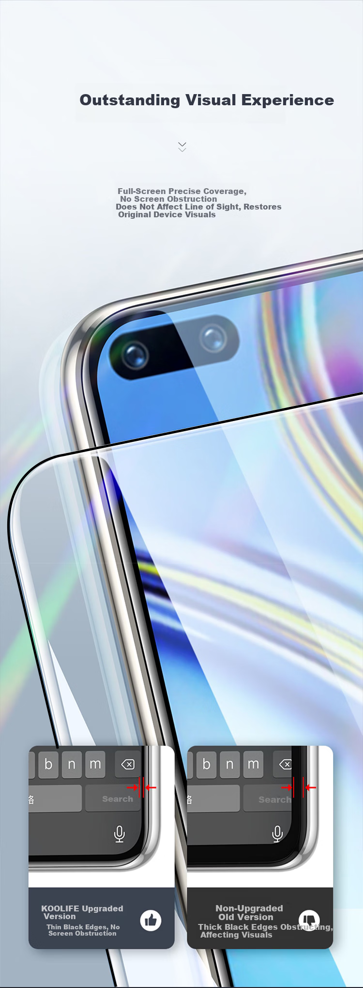 KOOLIFE Screen Protector for Huawei Enjoy 50/Honor Play 30 Plus/40, Tempered Glass Film, Full Coverage Ultra-Thin HD Film, Shatterproof with Fingerprint Resistant 4