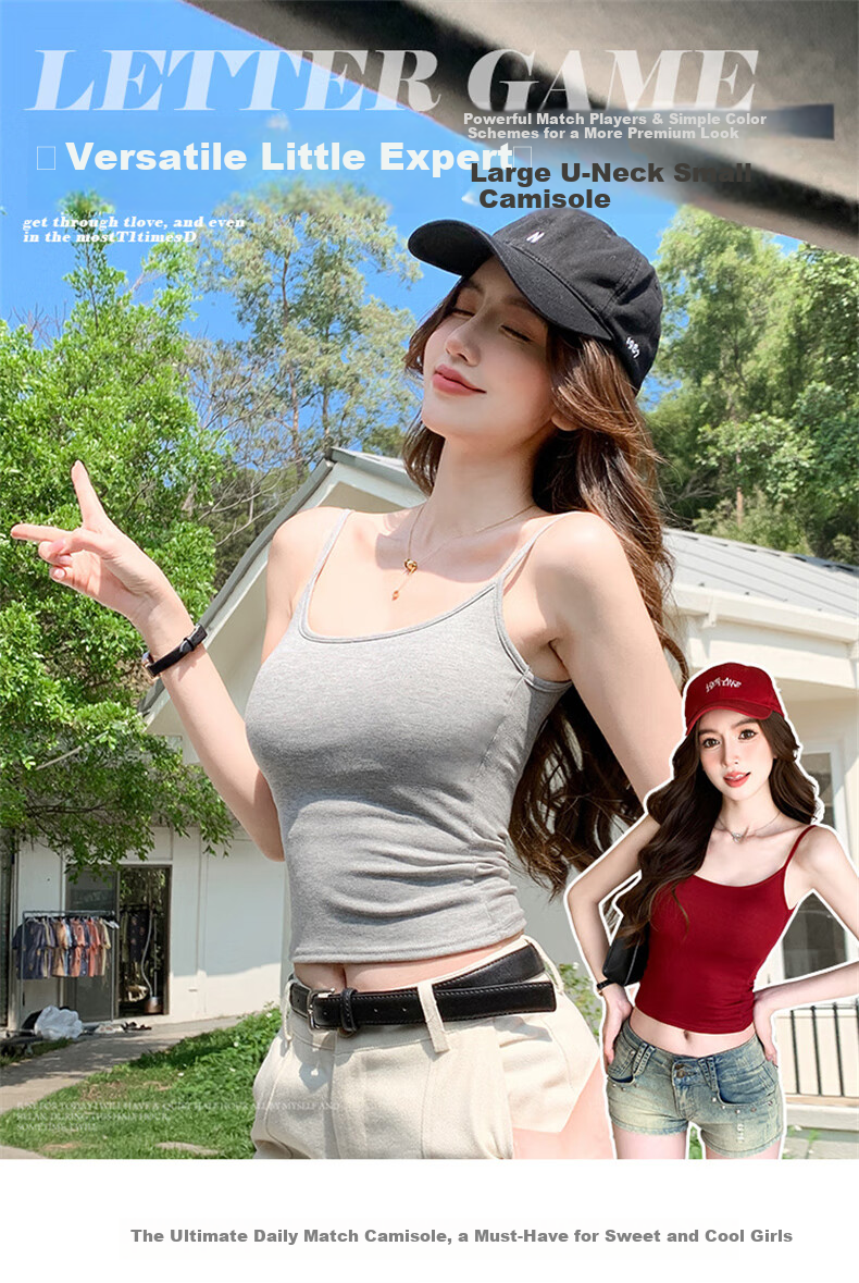 LangSha Red Spaghetti Strap Women's New Padded Sexy Sleeveless Tank Top Outerwear Qi Ji Red Shirt 1