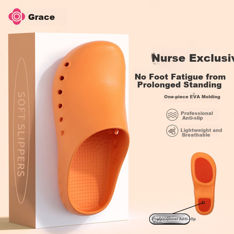 Grace Surgical Shoes Thick Sole Breathable Indoor Soft EVA Non-Slip Nurse Slippers Unisex Orange Size 41-42