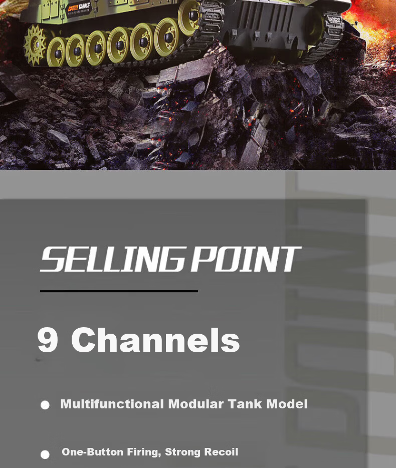 Huashimeng Remote Control Tank Car Track 2.4G Military Off-Road Armored Electric Model Toy Car for Boys 2