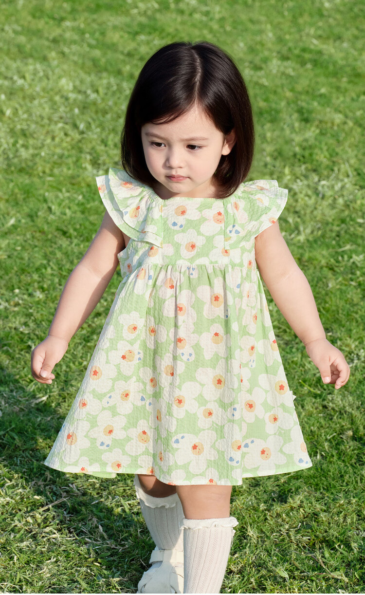 Balabala Girls Baby Dress Infant Dress 2026 Summer New Breathable French Style Floral Princess Dress 7