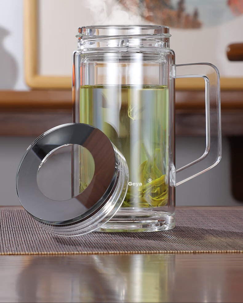 GEYA Mingyuan Office Double-Layer Glass Cup Men's Glass Water Cup with Handle Custom Glass Tea Cup 3