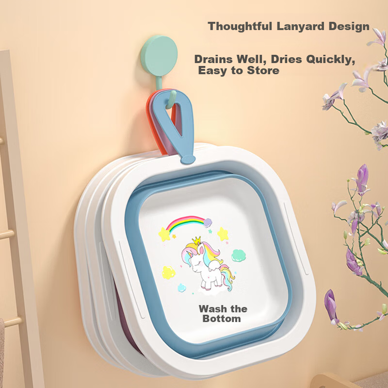 ESIKIN Foldable Baby Wash Basin 28cm 2-Pack Children's Newborn Foot Bath with Hook Basin