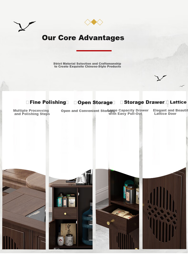 Taomengju New Chinese Style Mobile Tea Table Home Small Tea Stand Living Room Tea Cart Balcony Tea Table Kettle Integrated Tea Cabinet Side Table 1