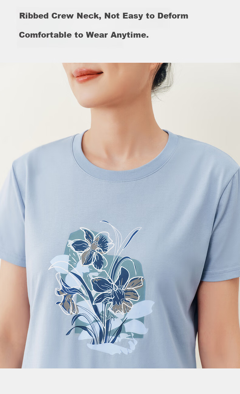 Threegun Women's Short Sleeve T-Shirt [Stretch Breathable Cotton] 2026 New Ribbed Crew Neck Casual Top 10