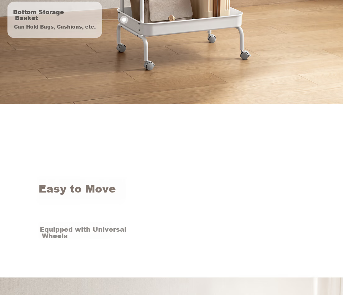 Lanjiaoluo Floor-Standing Clothes Rack, Bedroom Storage with Wheels, Hooks, 80*40*160cm, Mobile And Thickened 12