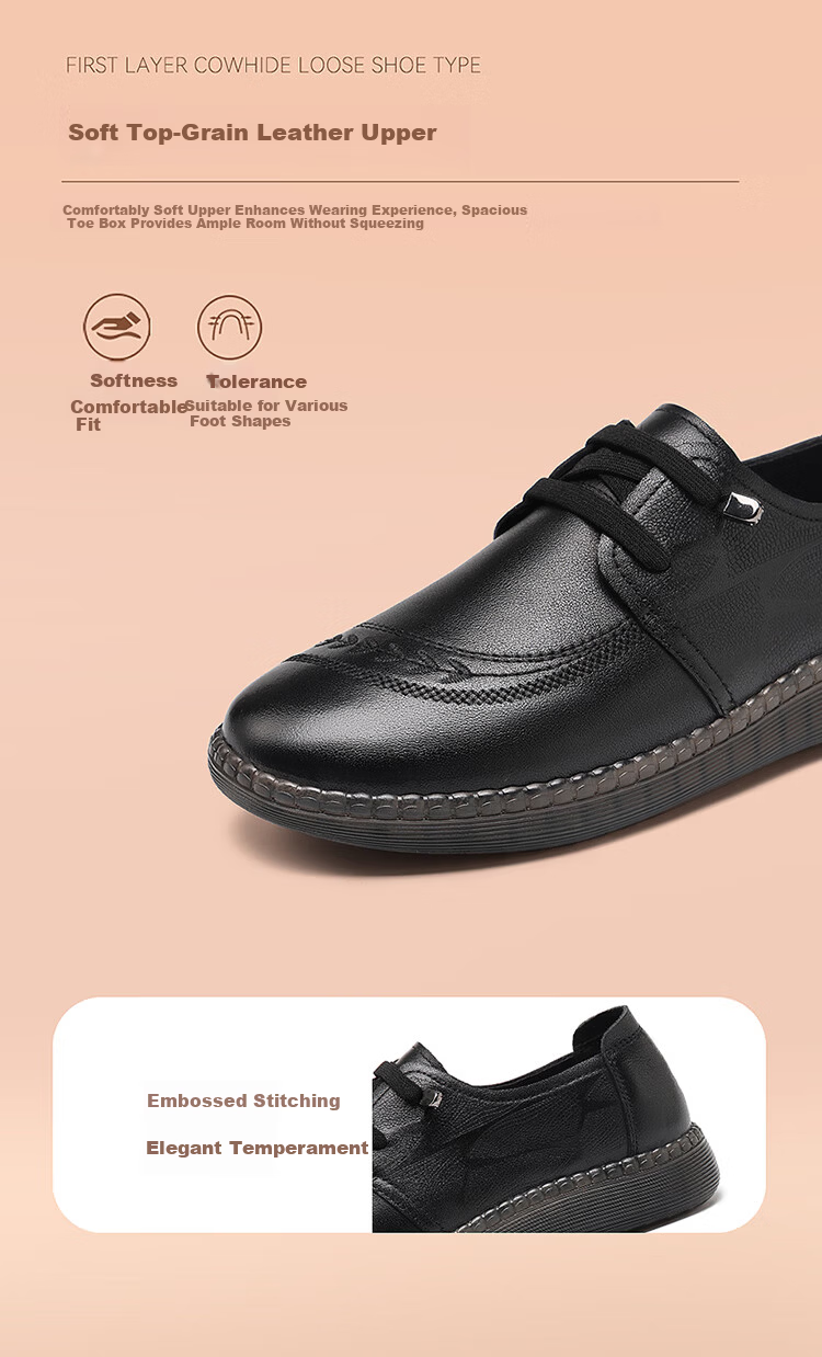 Red Dragonfly Women's Leather Autumn Soft Sole Non-Slip Loafers for Middle-Aged and Elderly WLB354801 Black Size 38 3
