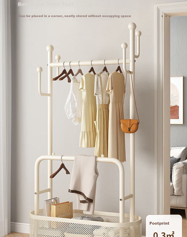 Sannoyilin Floor Standing Coat Rack Bedroom Home Portable Clothes Hanger Indoor Clothes Rack Bedside Clothes Rack 60cm White 9
