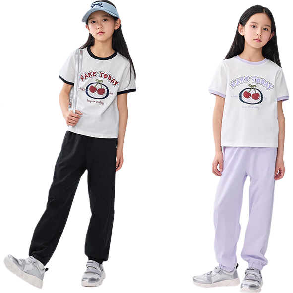 BALABALA Children's Clothing Short-Sleeve Set for Girls, Two-Piece Summer Outfit 2025, Quick-Dry Long Pants, Preppy Style 208225119009