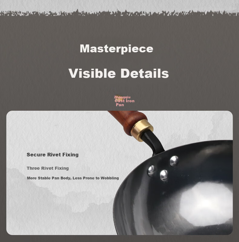 Lao Yiren Zhangqiu Iron Wok Pre-Seasoned No Coating Cast Iron Non-Stick Stir Fry Pan Hand-Forged Traditional Round Bottom Gas Stove Compatible 10