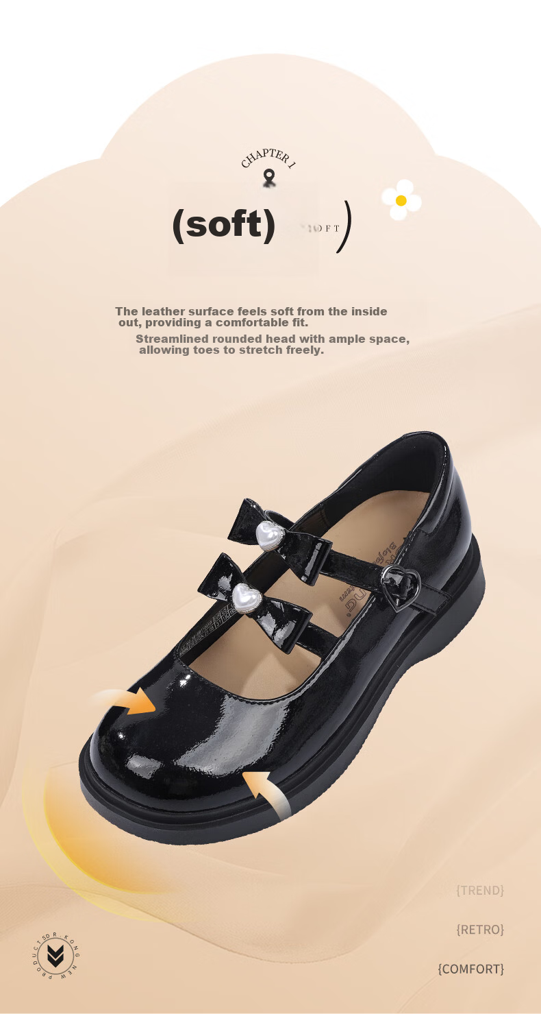 DR·KONG Spring Girls' Princess Dress Shoes British Style Children's Shoes 2B16B1100AW Black Size 32 3