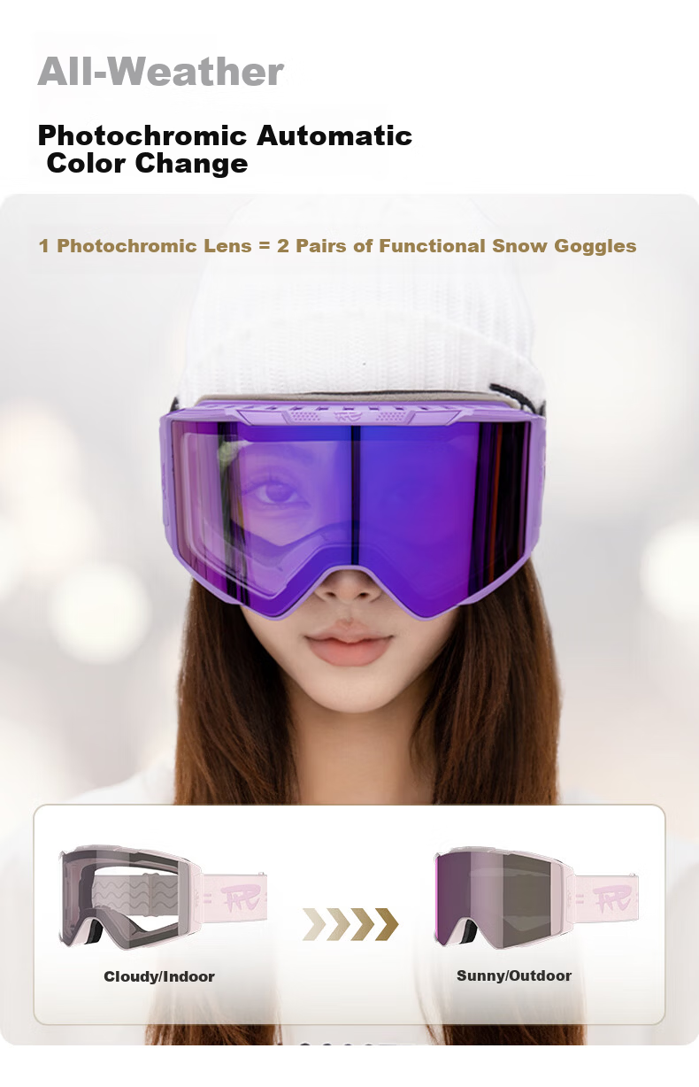 Ruiwu REV Zhenfeng Color-Changing Ski Goggles Magnetic Lens Replacement Winter HD Anti-Fog Cylindrical C6 Elegant Silver Black Frame M 8