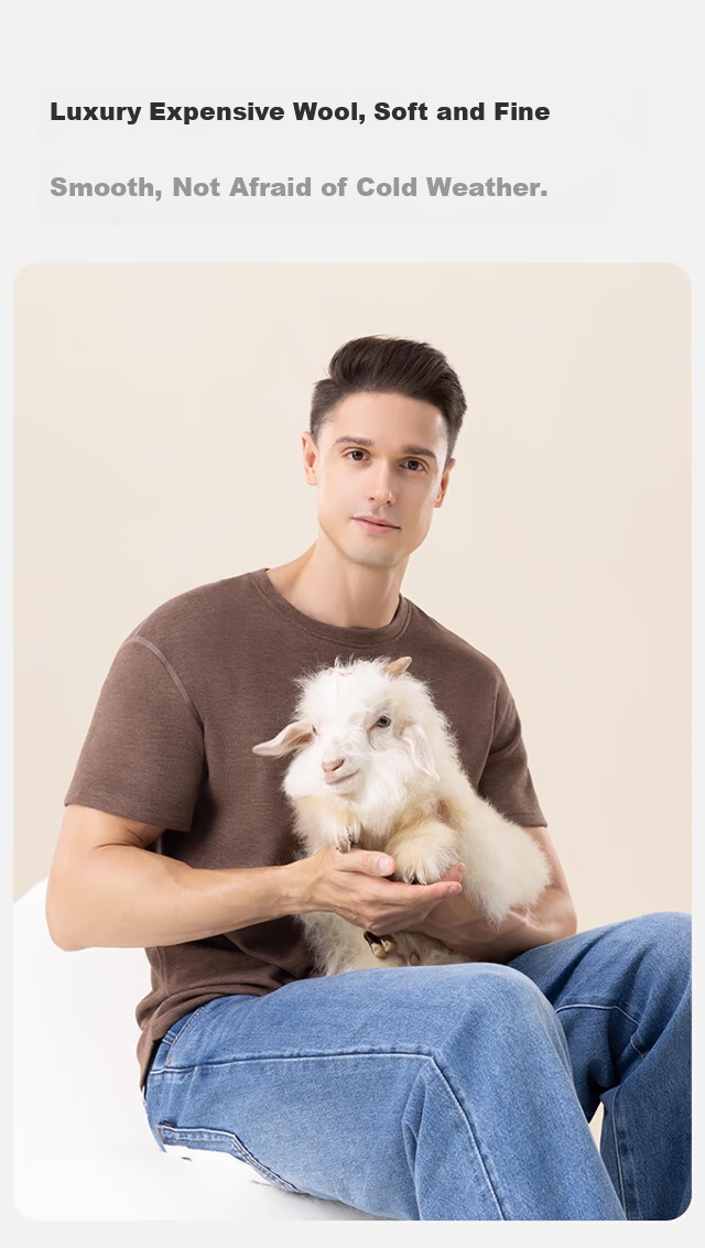 XUEXIMAN Men's Thermal Underwear Autumn Winter Wool Silk Tencel Short Sleeve T-Shirt Warm Base Layer Top 6