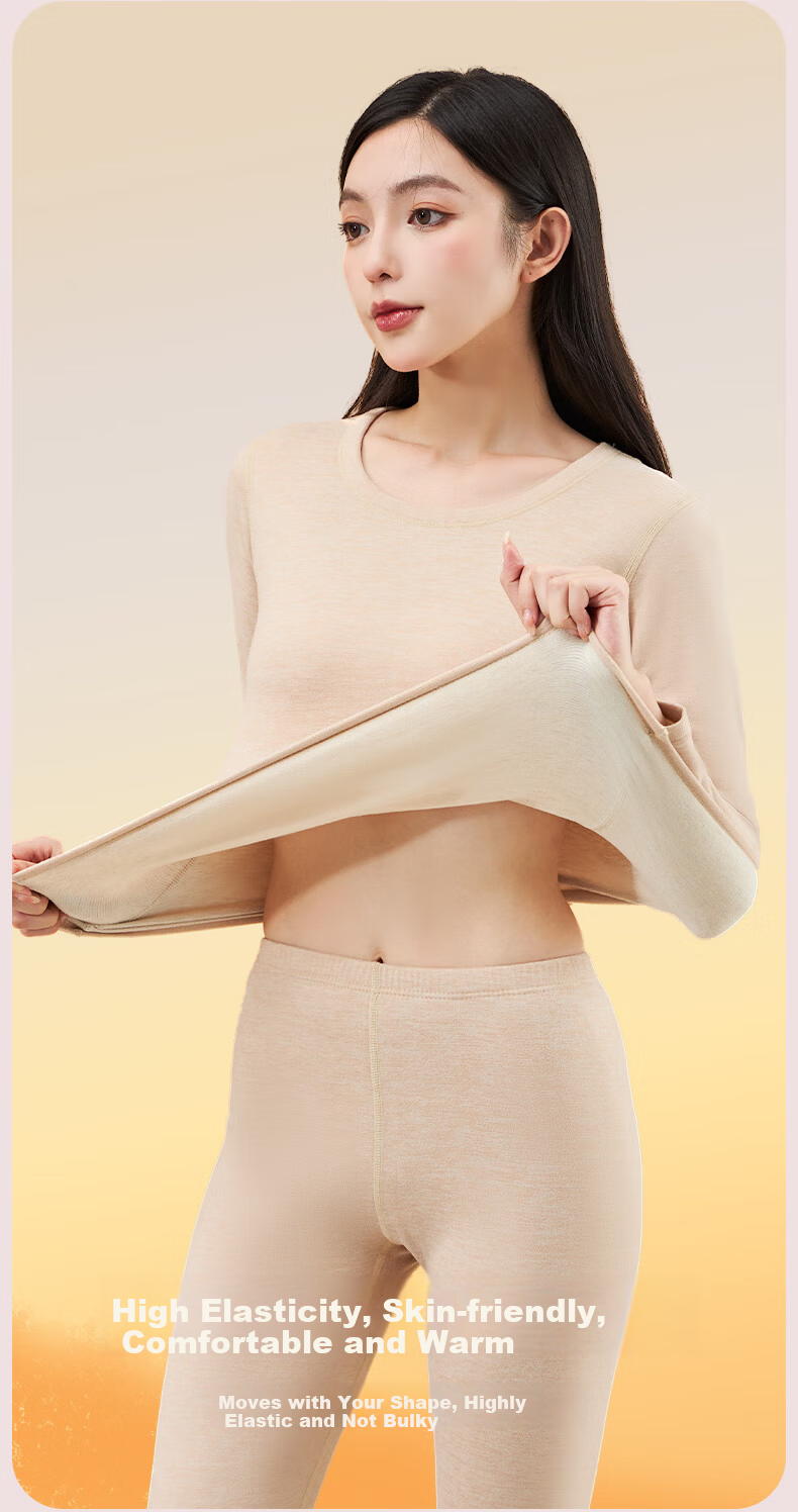 LangSha Women's Fleece Autumn Thermal Underwear Set 10A Antibacterial Wool Mulberry Silk Heat-Generating Base Layer Anti-Static Warm Innerwear 5