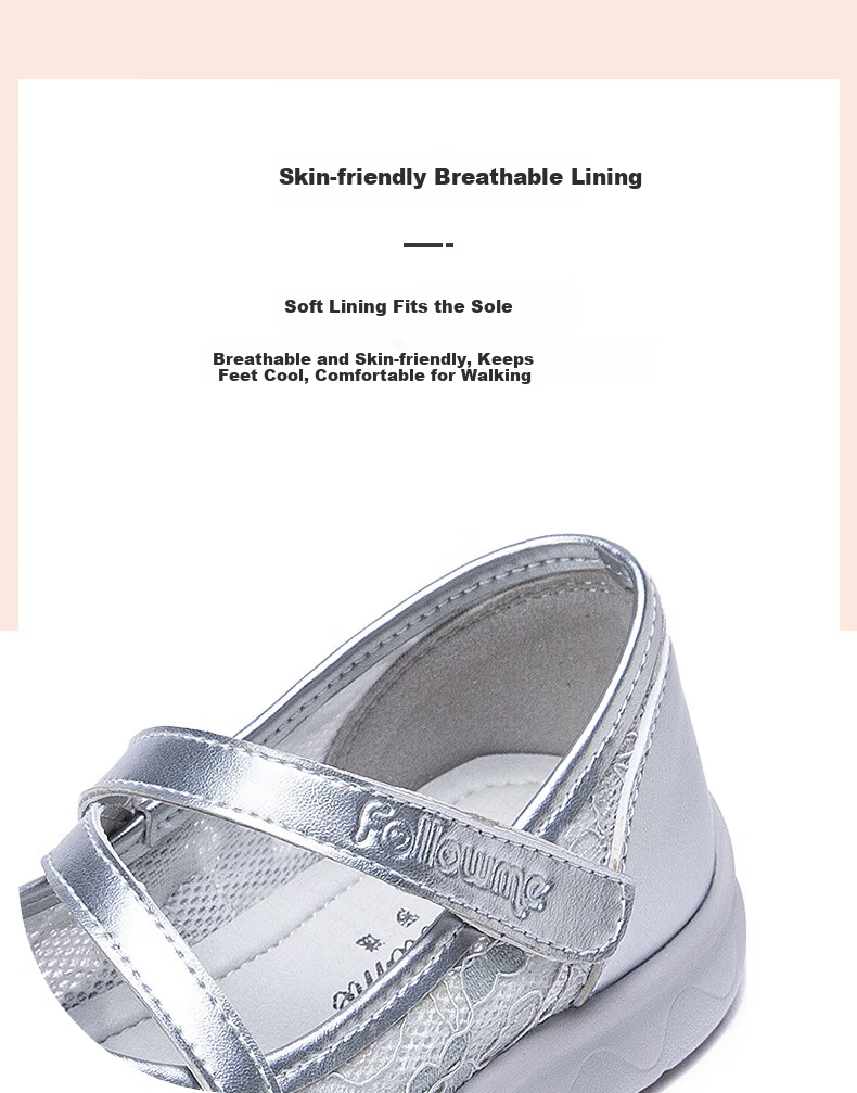 Follow Me Girls' Sports Shoes, Spring And Autumn Mesh Breathable Casual Shoes, Big Kids Sweet Bow Flats, Silver, Size 30 6